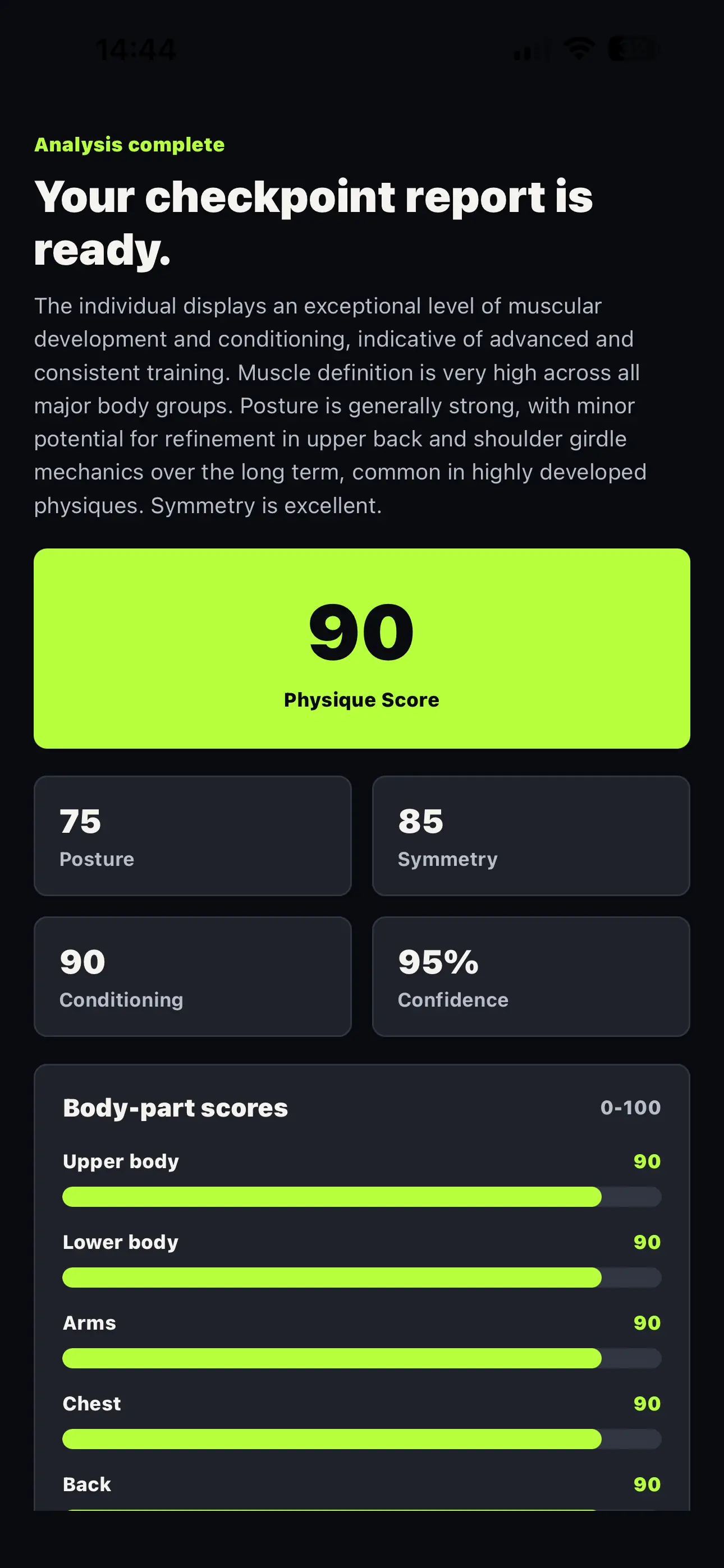 VECT8 app screen 3 - Your physique score.webp